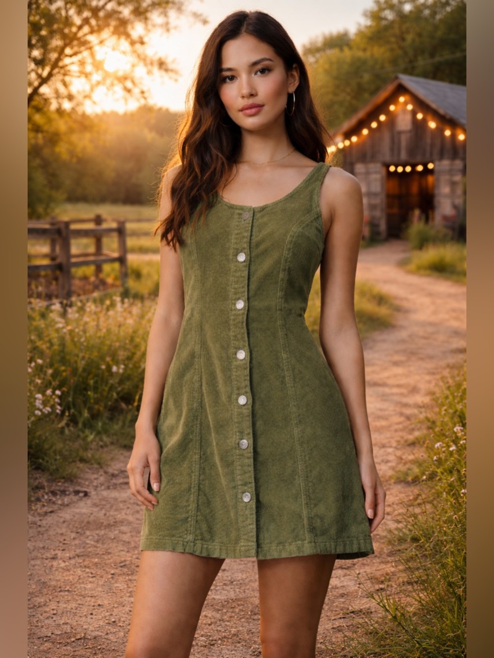 Levi's Olive Green Corduroy Button-Front Midi Dress